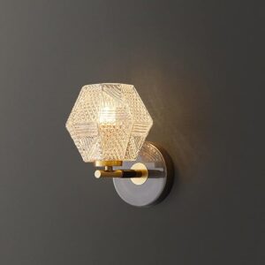 Modern LED Wall Sconces, Modern Elegant Wall Lamp with Beveled Glass Prism Wall Sconce Gold Brushed Brass Wall Mount Light All Copper Wall Light Fixtures for Bedro