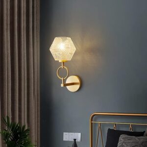 Modern LED Wall Sconces, Modern Elegant Wall Lamp with Beveled Glass Prism Wall Sconce Gold Brushed Brass Wall Mount Light All Copper Wall Light Fixtures for Bedro