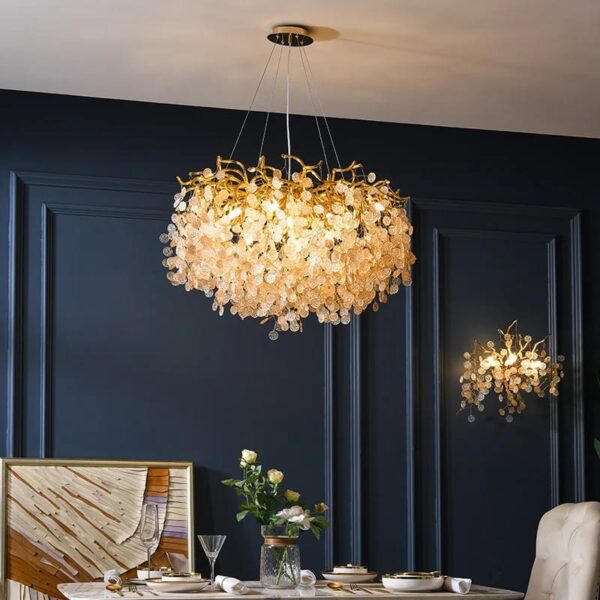 Designer Luxury Gold Luster Money Tree Crystal Chandelier