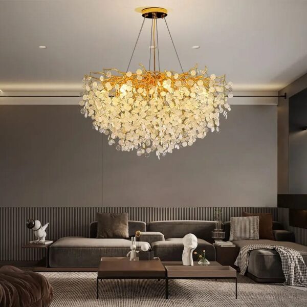 Designer Luxury Gold Luster Money Tree Crystal Chandelier