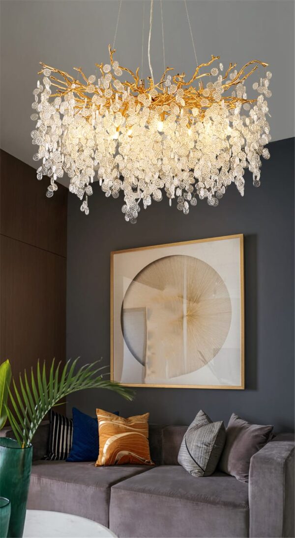 Designer Luxury Gold Luster Money Tree Crystal Chandelier