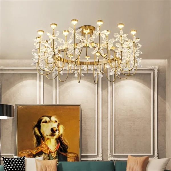 Modern Flower Crystal Chandelier Lighting Gold Luxury Pendant Lamp