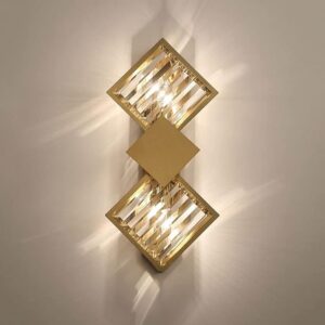 Crystal Wall Sconce Geometric Wall Lamp, Modern Gold Metal Headboard Lighting Fixture, Nordic Wall Mounted Lamps for Living Room Hallway Hotel Bedroom Home Bedside Decor Lamp